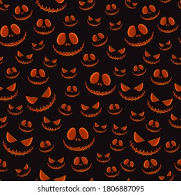 Halloween horror pumpkin jack-o lantern seamless pattern on black background. creepy halloween pumpkin pattern background. Halloween theme design vector illustration