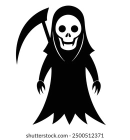 Halloween Horror Reaper Icon Negro, Arte vectorial blanco.