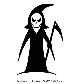 Halloween Horror Reaper Icon Negro, Arte vectorial blanco.