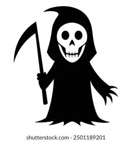 Halloween Horror Reaper Icon Negro, Arte vectorial blanco.