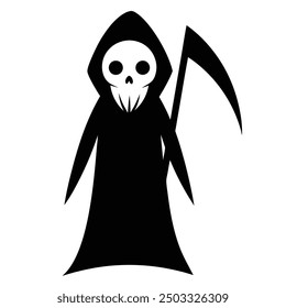 Halloween Horror Reaper Icon Negro, Arte vectorial blanco.