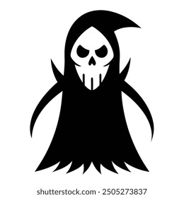 Halloween Horror Reaper Icon Negro, Arte vectorial blanco.