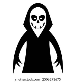 Halloween Horror Reaper Icon Negro, Arte vectorial blanco.