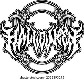 diseño del tema del horror de halloween, murciélago de halloween, metal