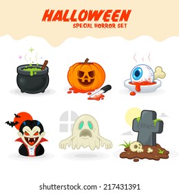 Halloween Horror Vector Set icons Isolated on White Background
