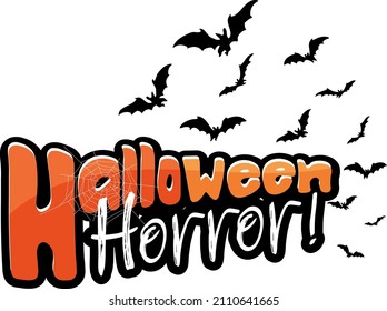 Halloween Horror word logo with bats illustration