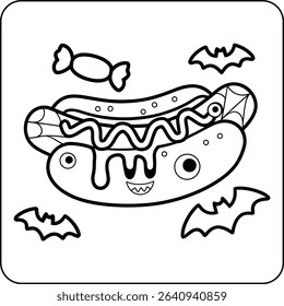 Halloween Hotdog Coloring Page for kids