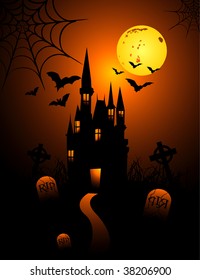 halloween hounted castle vector