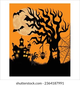 Halloween house background design by Illustrator