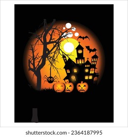 Halloween house background design by Illustrator