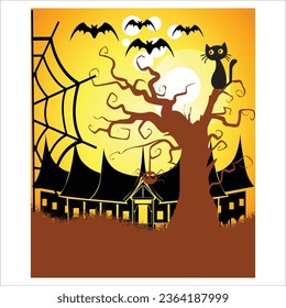 Halloween house background design by Illustrator