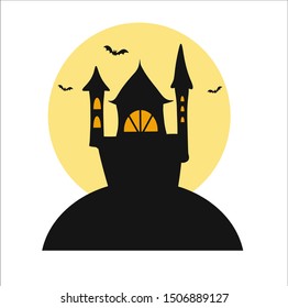 halloween house with bats in vector