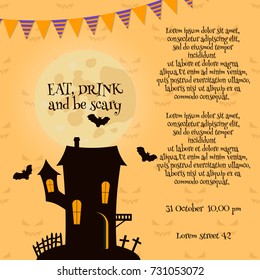 Halloween house card. Vector illustration. 