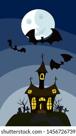 halloween house church and cemetery drawing for a holiday