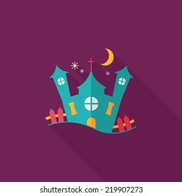 Halloween house flat icon with long shadow,eps10