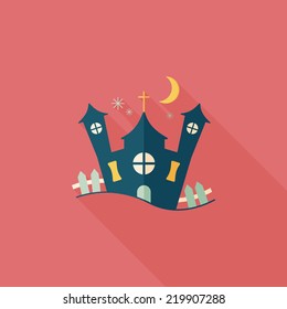 Halloween house flat icon with long shadow,eps10