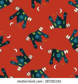 Halloween house flat icon,eps10 seamless pattern background