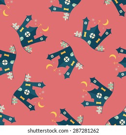Halloween house flat icon,eps10 seamless pattern background