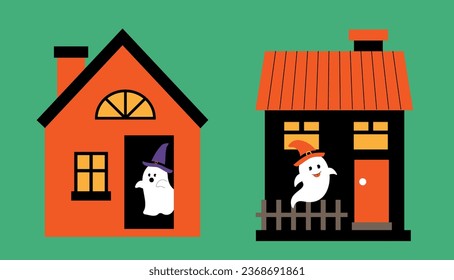 Halloween house flat style vector illustration