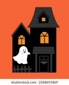 Halloween house flat style vector illustration