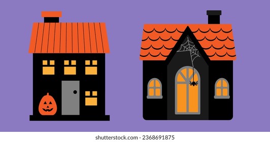 Ilustración vectorial de estilo plano de la casa de Halloween