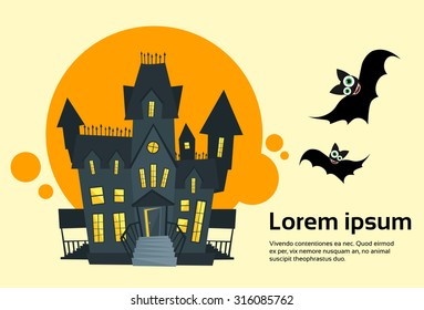 Halloween House Ghost Party Invitation Card Banner Flat Vector Illustration