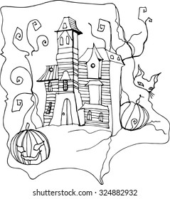 Halloween house | hand made | self-made vector illustration | isolated on white background