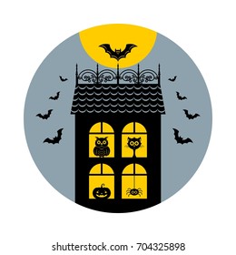 Halloween, house of horrors. Icon or logo in modern line style. Vector illustration.