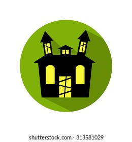 Halloween House Icon With Long Shadow. Flat, Vector, Illustration.