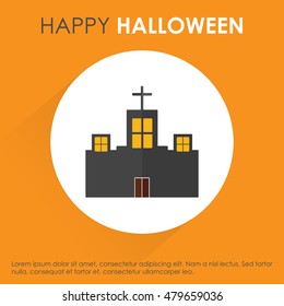 Halloween House icon. Orange Shadow Background.  Halloween vector background. Party background template. Vector illustration
