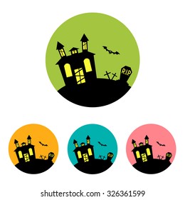 Halloween house icon set. Flat design style modern vector illustration. Isolated on stylish color background.