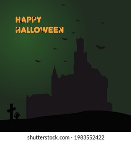 
Halloween house on green background, scary witch house