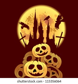 Halloween house party full moon, vector illustration