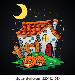 Halloween house and pumpkin vector 