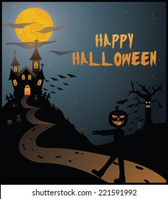 Halloween House With Scary Pumpkin On The Businessman Head