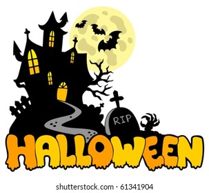 Halloween house with sign 1 - vector illustration.