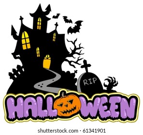 Halloween house with sign 2 - vector illustration.