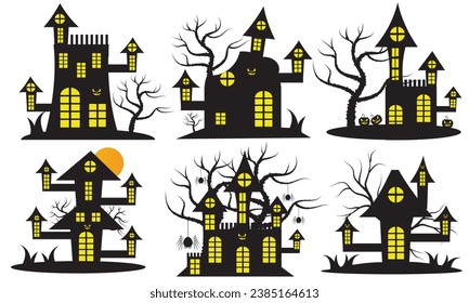 Halloween House silhouette collection. scary haunted  house bundle set.