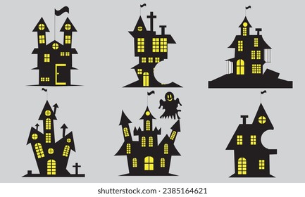 Halloween House silhouette collection. scary haunted  house bundle set.