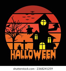 Halloween House and spoookyTshirt Design - Halloween Vector Design