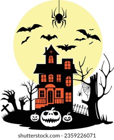 Halloween house svg file, Haunted House Silhouette, Halloween House Clipart