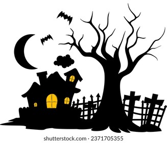 halloween house with tree and bats