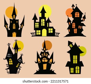 Halloween House Vector Illustration. Scary Halloween House. Set Of Scary Houses.