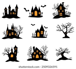 Halloween Houses Collection. Flat Vector Illustration