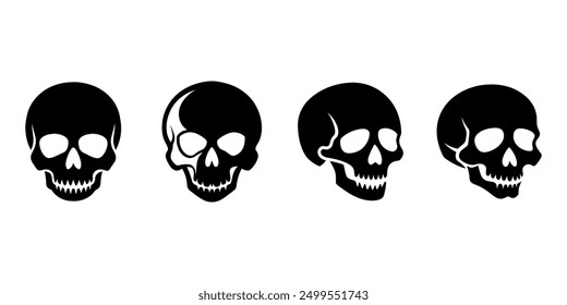  Halloween human skull silhouette set, on white background. Vector 