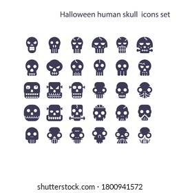 Halloween human skull vector icon.Ghost or Monster. Demon or Satan sign. 64x64 pixel perfect icon