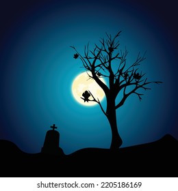 Halloween Hunted moon with tree background 