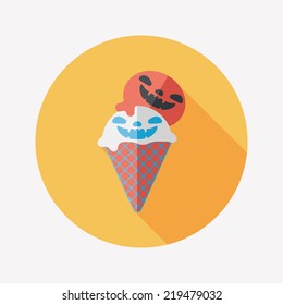 Halloween ice cream flat icon with long shadow,eps10