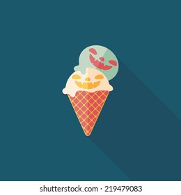 Halloween ice cream flat icon with long shadow,eps10