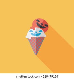 Halloween ice cream flat icon with long shadow,eps10